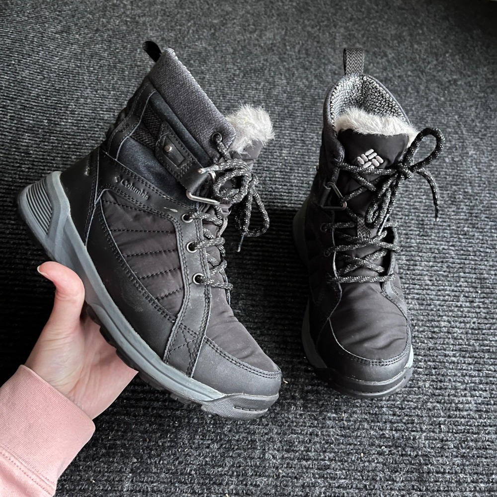 Columbia Paninaro Omni-Heat Winter Boots Womens 6.5 Black Waterproof Faux Fur